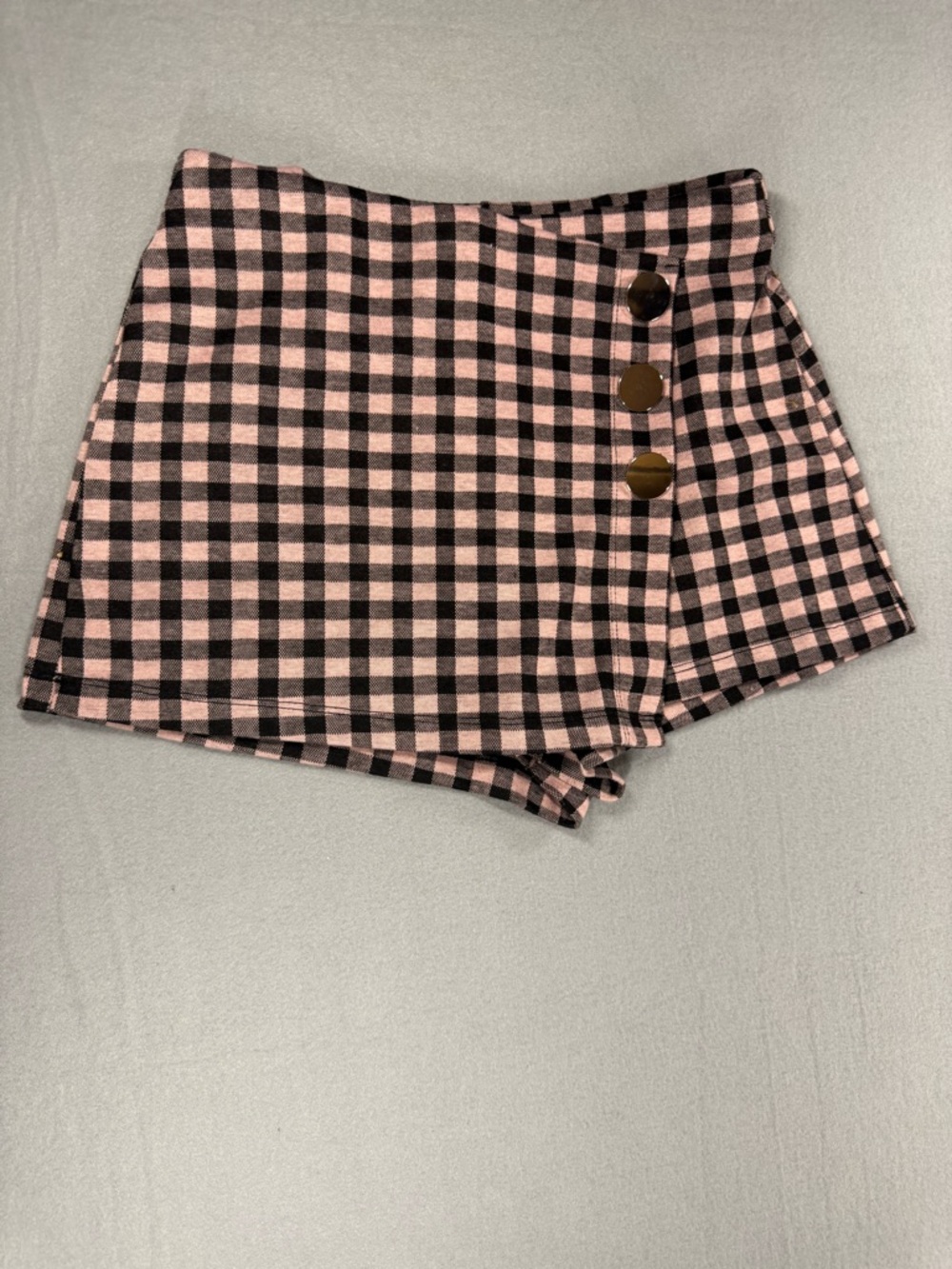Haute Monde Pink and Black Gingham High-Waist Skort with Silver Buttons